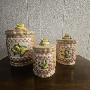Rustic Corn Design Canister Set - Brown and Yellow